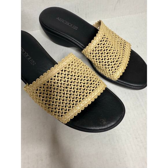 Aerosoles Bone Raffia Open Toe Wedge Comfort Trendy Sandals Size 8.5 - Picture 4 of 9